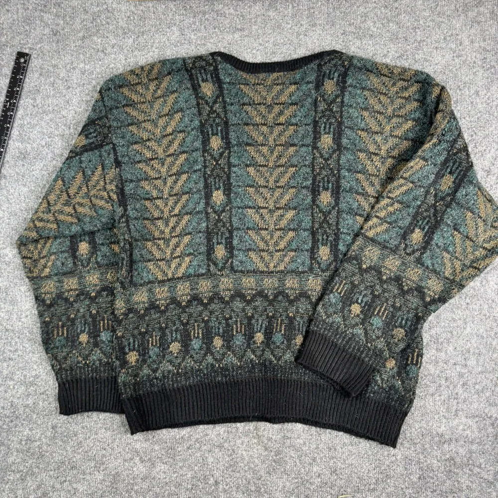 Jantzen Sweater Mens Size XL Green Geometric Fair Isle Knit Vintage Made in USA